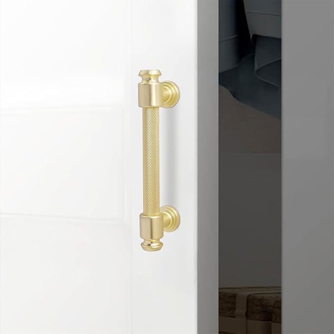 10 Pack 3-3/4 inch(96mm) Brushed Brass Kitchen Cabinet Pulls - Gold Drawer Pulls & Dresser Handles