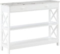 Convenience Concepts Oxford 1 Drawer Console Table with Shelves, White Faux Marble/White