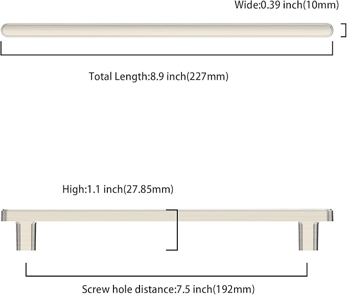 10 Pack 7.5 Inch(192mm) Kitchen Cabinet Handles Brushed Satin Nickel Cabinet Pulls Kitchen Cabinet Hardware Drawer Pulls for Cupboard Wardrobe