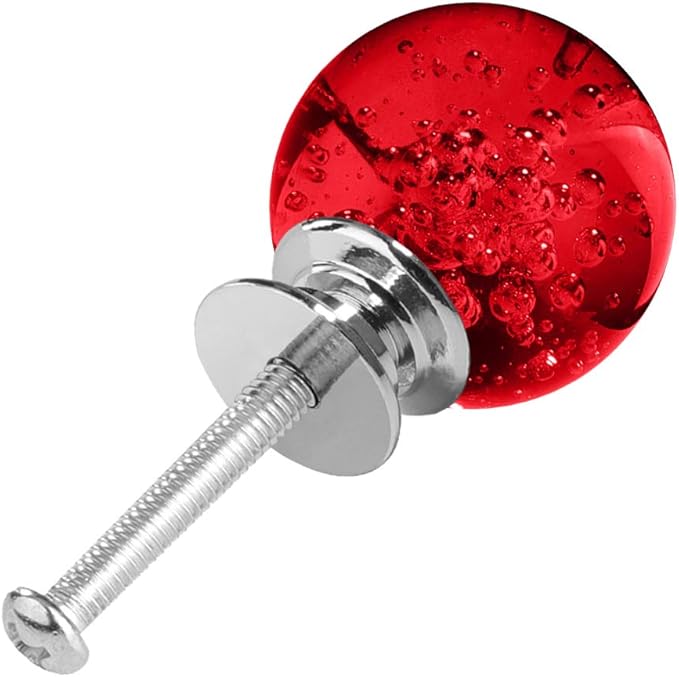 12 Pcs 30mm Round Shape Bubble Crystal Glass Cabinet Knobs with Screws Drawer Knob Pull Handle Used for Kitchen, Dresser, Door, Cupboard (Dark Red)