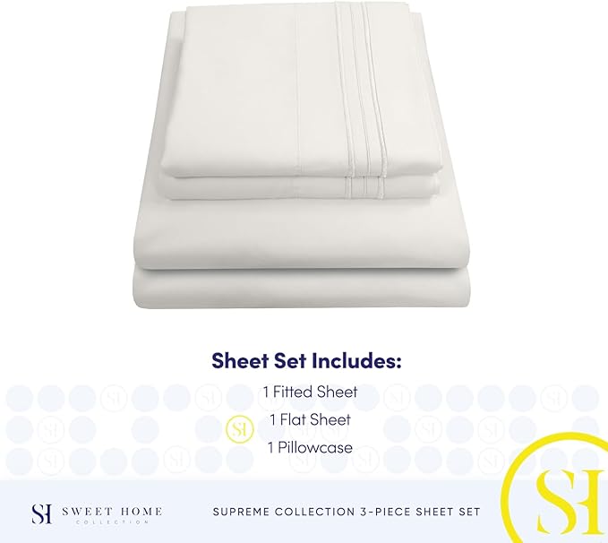Twin Sheets - Breathable Luxury Sheets with Full Elastic & Secure Corner Straps Built In - 1800 Supreme Collection Extra Soft Deep Pocket Bedding Set, Sheet Set, EXTRA DEEP pocket - Twin, Ivory