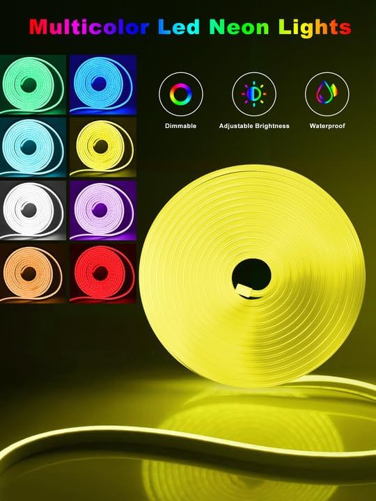 48ft RGB LED Neon Rope Lights with App, Remote Control, IP65 Waterproof Neon Light Strip Outdoor Indoor, DIY Design Flexible Led Strip Lights for Bedroom Essentials, Gaming Accessories