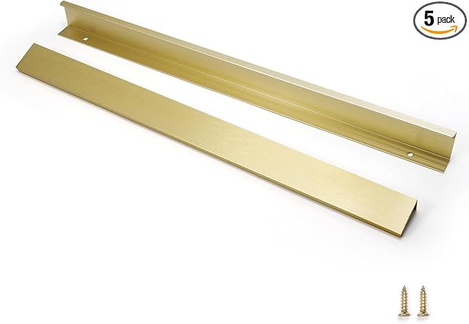 3 Pack 16" (400mm) Overall Length Overall Length Edge Finger Pull, Brushed Brass Aluminium Hidden Furniture Wardrobe Cabinet Drawer Pull Long Concealed Furniture Closet Door Handle, 3699S