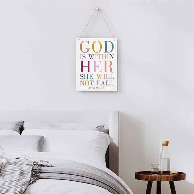 Motivational Scripture Wall Art Bible Verses Psalms 46:5 Wooden Hanging Sign Prayer Room Decor Religious Gift Christian Wall Decor for Home Office Bedroom Living Room Nursery 8x10 Inches