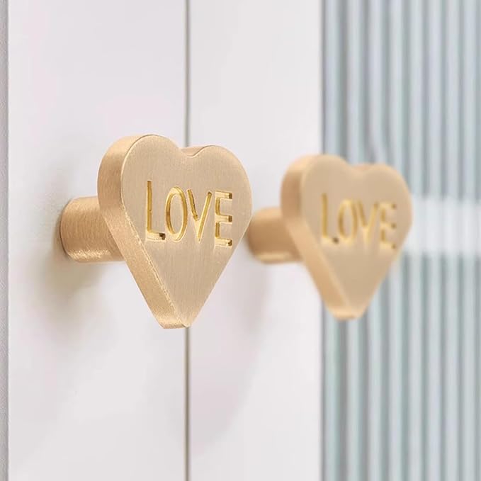 4Pcs Brass Knobs for Kids Cute Decorative Handles for Boys and Girls (Heart)