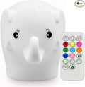 Night Light Kids with Cute Elephant Design Children's Room LED Bedside Lamp with Changeable RGB Colors Rechargeable Night Light Compatible with Touch-Control & Remote Control - Elephant