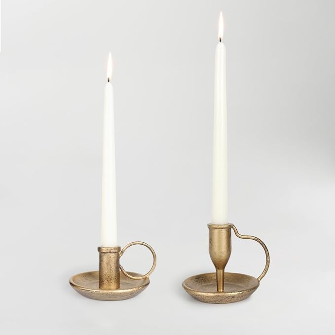 Iron Taper Candle Holder Set of 2 Antique Brass Candlestick Holders Vintage Decorative Candles Stand for Wedding Party Decoration Dinning Table Housewarming Gift