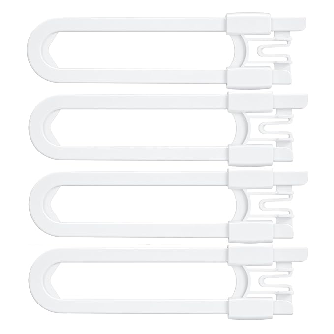 Vmaisi Baby Sliding Cabinet Locks - 4 Pack Adjustable U Shaped Child Safety Locks,Childproof Latches for Kitchen Bathroom Storage Cupboards Doors, Handles and Knobs White (4)