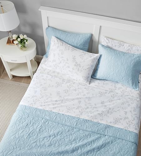 Laura Ashley - Flannel Sheets Queen Size, Anti-Pilling & Wrinkle Resistant Cotton, Touchably Soft for All-Season Comfort - Bed Sheets with Matching Pillowcases & Fitted Sheet (Fawna Grey)