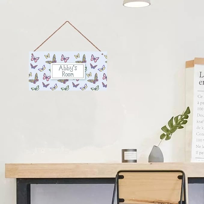 Personalized Sign Colorful Butterfly Wall Art Decor For Kids Room Custom Name Cartoon Door Décor For Little Man Cave,Lovely Nursery Art Plate For Girls Bedroom Boys Room