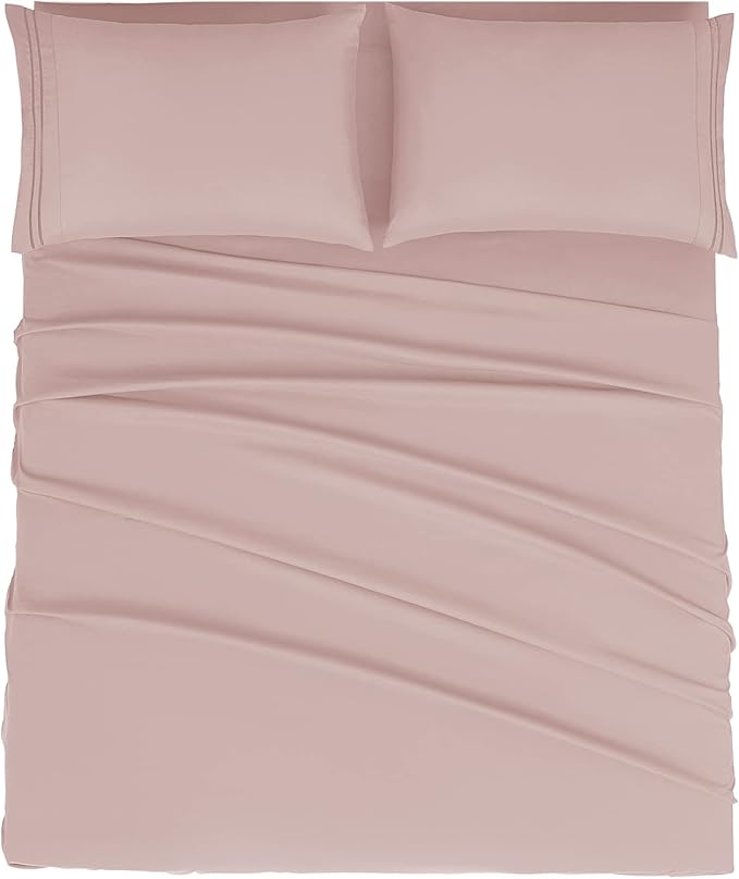 Mejoroom King Size Bed Sheet Set - Hotel Luxury 1800 Bedding Sheets & Pillowcases - 16" Deep Pocket Fitted Sheet, Soft, Breathable, Wrinkle & Fade Resistant - 4 Piece(King, Dusty Pink)