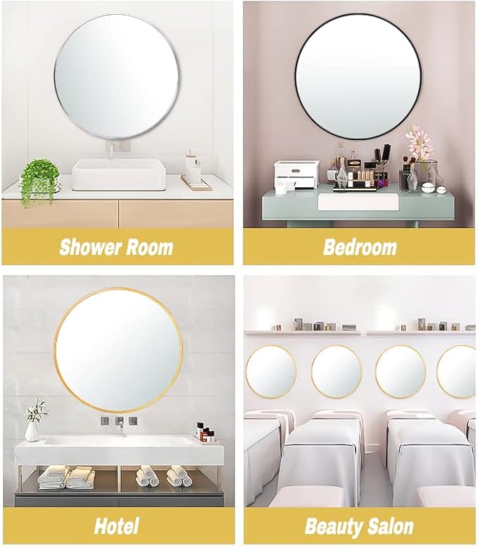 24" Round Mirror Circle Wall Mounted Hanging or Against Wall Metal Frame Dressing Make-up Mirrors for Entryway Bedroom Bathroom Living Room 24 inch Black