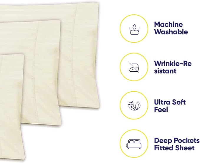 Dobby Stripe Queen Sheets - 6 Piece 1500 Supreme Collection Fine Brushed Microfiber Deep Pocket Queen Sheet Set Bedding - 2 Extra Pillow Cases, Great Value, Queen, Dobby Beige