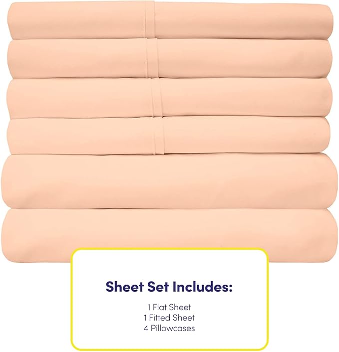 King Size Bed Sheets - 6 Piece 1500 Supreme Collection Fine Brushed Microfiber Deep Pocket King Sheet Set Bedding - 2 Extra Pillow Cases, Great Value, King, Peach
