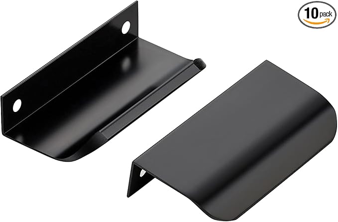 10 Pack Black Cabinet Handles, 3.15 Inch (80mm) Finger Edge Pulls, 2-1/2 Inch Hole Center, Finger Pulls for Cabinets, Hardware