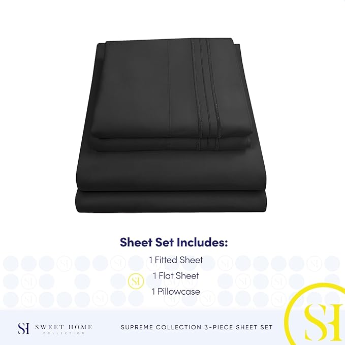 Twin Sheets - Breathable Luxury Sheets with Full Elastic & Secure Corner Straps Built In - 1800 Supreme Collection Extra Soft Deep Pocket Bedding Set, Sheet Set, Twin, Black