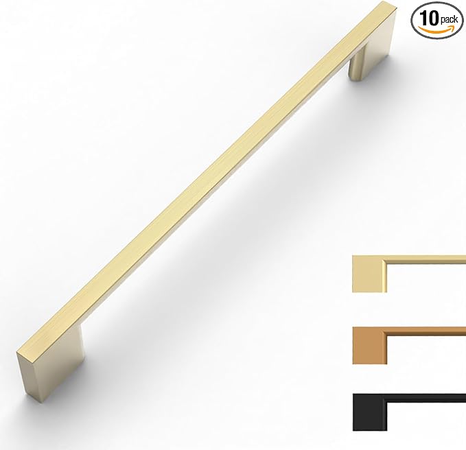 10 Pack Brushed Gold Cabinet Pulls 7.5 Inch Handles for Kitchen Cabinets, Brass Dresser Pulls, Hardware