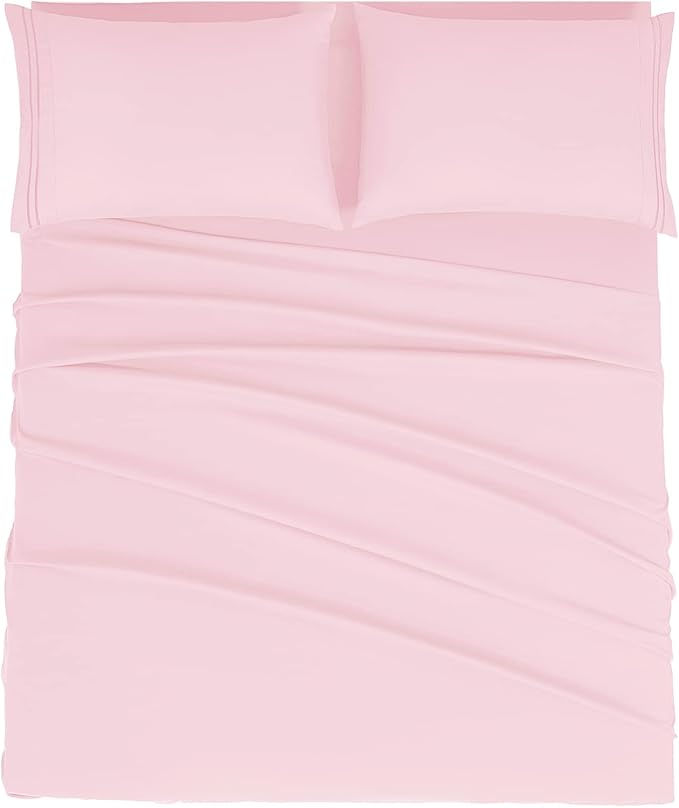 Mejoroom King Size Sheet Set - Soft Microfiber Bed Sheets,Deep Pocket Fitted Sheet, Soft, Breathable, Wrinkle & Fade Resistant - 4 Piece (King, Blush Pink)