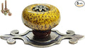 5 Pack Retro Ceramic Knobs,Vintage Dresser Kitchen Petal Cabinet Pulls Rustic Zinc Alloy Base Back Plate Kid Cupboard Wardrobe Drawer Door Handles (Leopard Print Yellow)