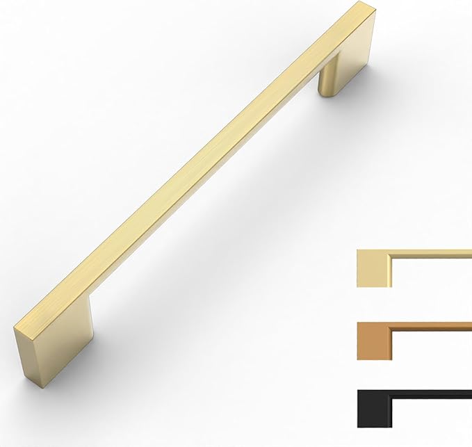 10 Pack Brushed Gold Cabinet Pulls 6.25 Inch Handles for Kitchen Cabinets, Brass Dresser Pulls, Hardware