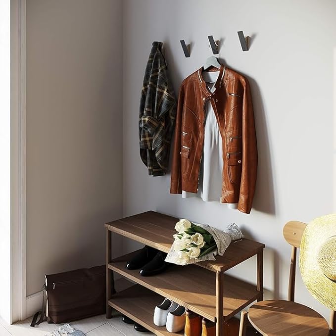 Homeforia Walnut Wood Coat Hooks, High End Walnut Wood & Black Metal Wall Mounted Coat Hook, Mid-Century Modern Clothes Hooks, Heavy Duty Wooden Hook for Hanging Coats, Hats, Towels & More, Set of 10