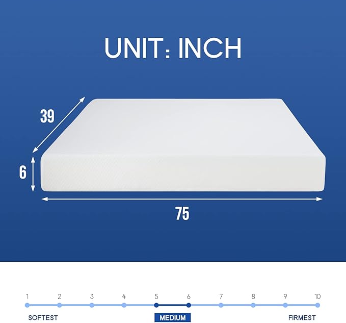 PayLessHere 6 Inch Twin Gel Memory Foam Mattress Fiberglass Free/CertiPUR-US Certified/Bed-in-a-Box/Cool Sleep & Comfy Support