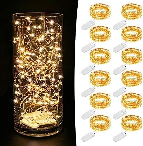 MUMUXI 12 Pack 7.2ft Fairy Lights Battery Operated String Lights, 20 Mini LEDs for Centerpiece Table Decorations, Wedding Party Bedroom Mason Jar Christmas Decor, Warm White