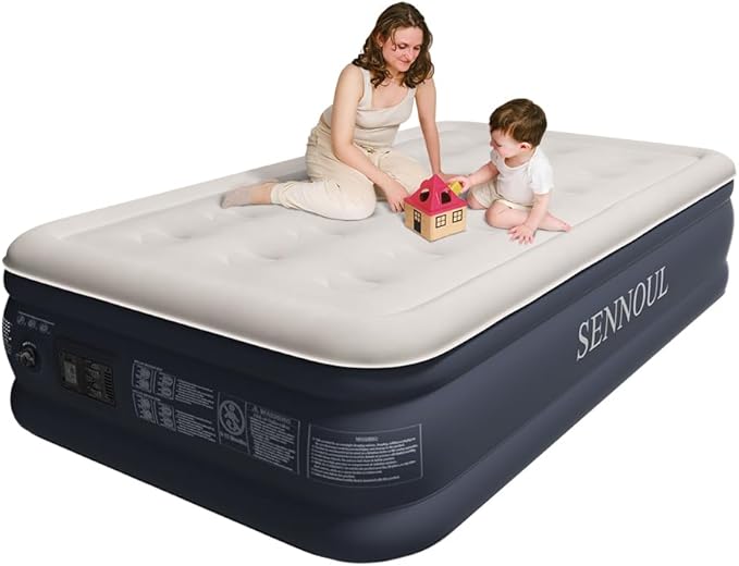 Air Mattress with Built in Pump - Upgraded Twin Blow Up Mattress, 2 Mins Quick Self Inflatable with Double Air Chamber,16"/550lbs Max, Strong Support, for Camping,Home,Guests,Portable Travel