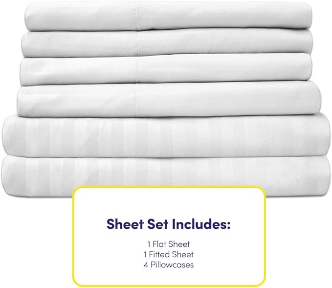 Dobby Stripe Queen Sheets - 6 Piece 1500 Supreme Collection Fine Brushed Microfiber Deep Pocket Queen Sheet Set Bedding - 2 Extra Pillow Cases, Great Value, Queen, Dobby White