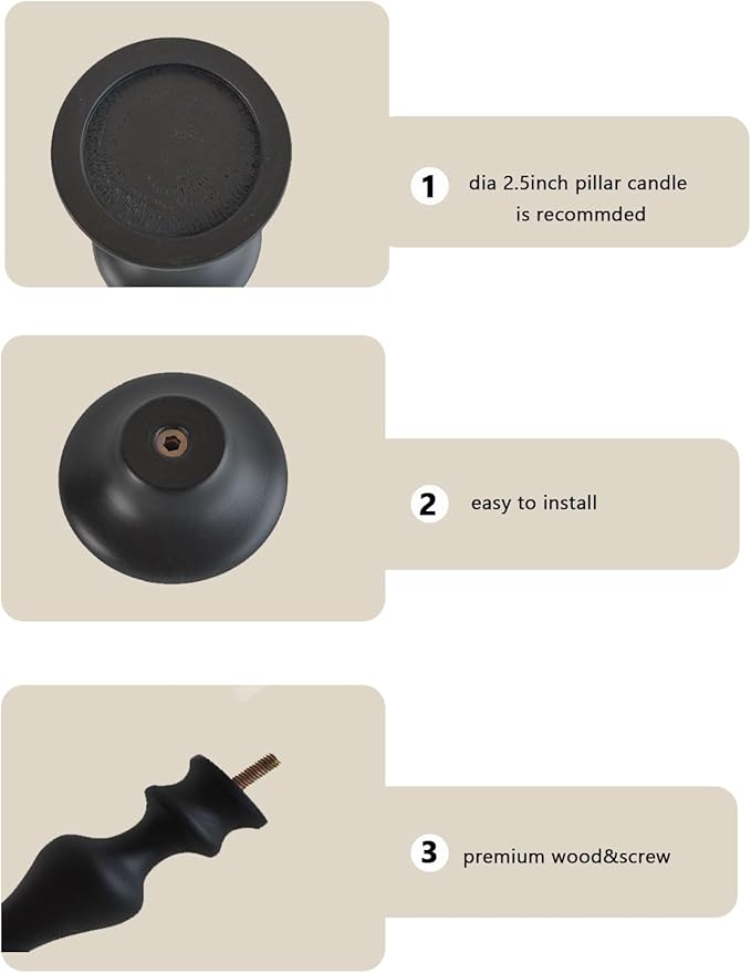 Pillar Candle Holders Set of 3,Black Modern Candle Holders for Pillar Candle Jar Candles,Tall Wood Candle Holder for Farmhouse Decor