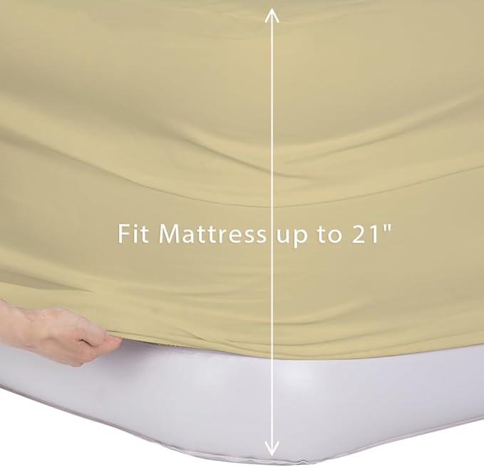 Bedecor Air Bed Sheets for Mattress Cover Removable Bed and Elastic Band Super Soft and Breathable & Deep up to 21" Beige Full