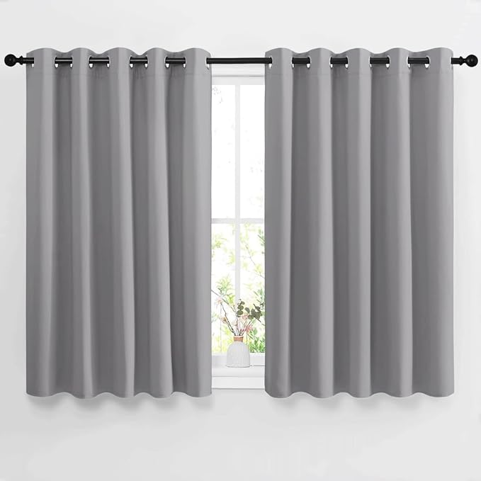 NICETOWN Bedroom Blackout Curtain & Drapes - Grommet Solid Window Treatment Thermal Insulated Noise Reducing for Bedroom/Home Office (2 Panels, W66 x L54, Silver Grey)