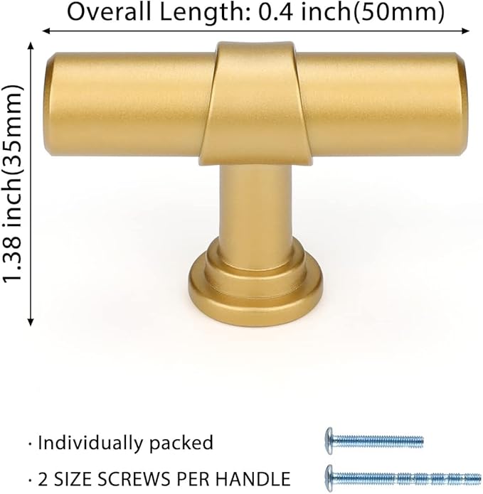 LONTAN 100 Pack Gold Cabinet Knobs Matte Gold Kitchen Cabinet Knobs for Dresser Drawers Brushed Gold T-bar Hardware for Dresser Bathroom