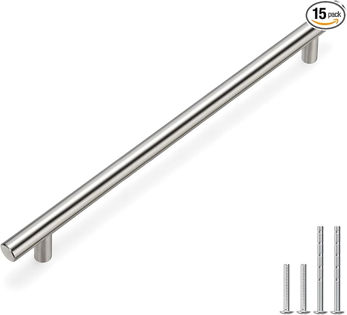 homdiy 15 Pack Kitchen Cabinet Handles Brushed Nickel Pulls for Cabinets - HD201SN Contemporary Cabinet Handle Pull Cabinet Door Handle Straight Bar Pull Stainless Steel, 10in Hole Centers