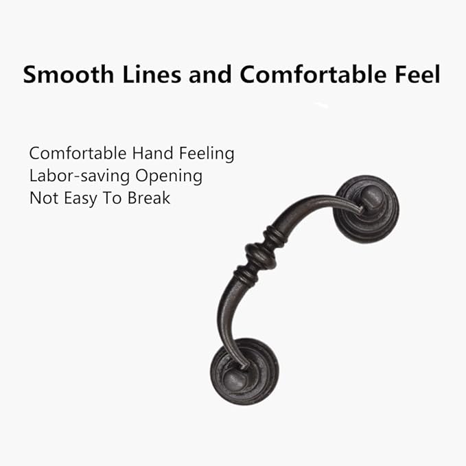 2PCS Retro Dresser Drawer Drop Bail Pulls Handles Classic Metal Swing Handles Hole Centers for Kitchen Bedroom Decoration (Iron Black)