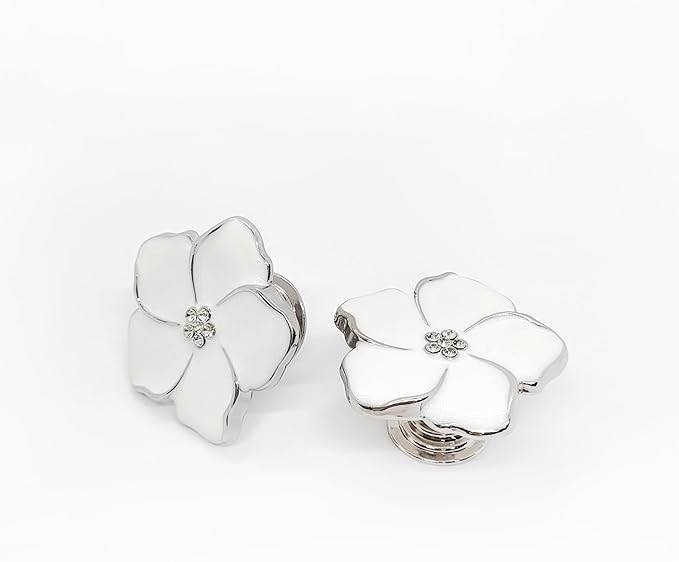4pcs White Flower Petal Handles Kitchen Cabinet Drawer Knobs & Pulls (Silver, 8 Screws)