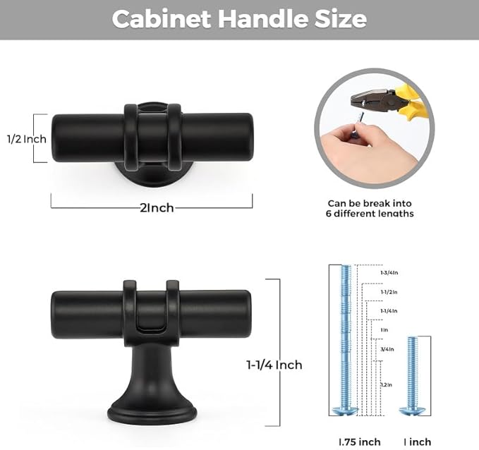 20 Pack Matte Black Cabinet Knobs - Kitchen Cabinet Knobs Black Cabinet Pulls for Kitchen Cabinet Drawer Stainless Steel Dresser Knobs for Cabinet Hardware 2 Inch Length Single Hole T Bar