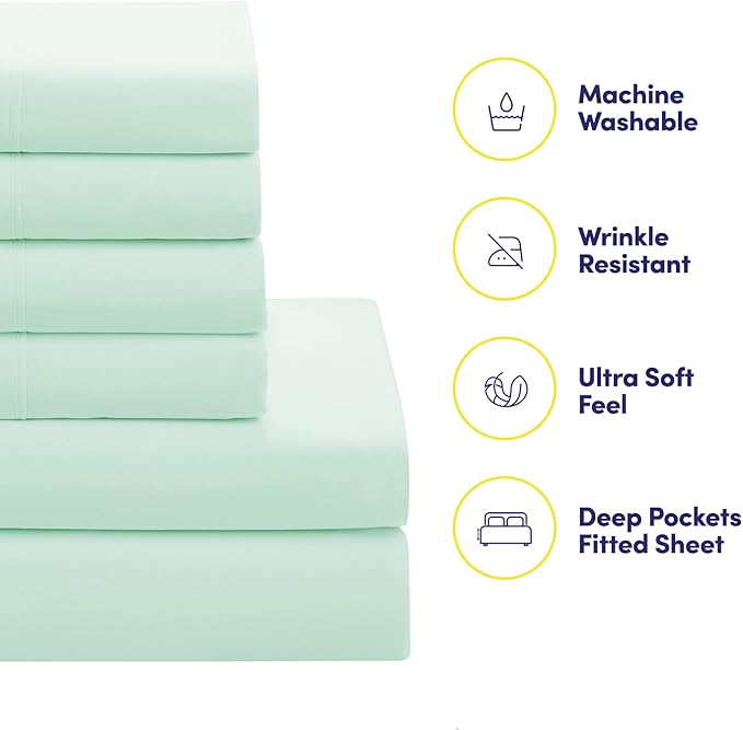 King Size Comforter Set with Sheets - 7-Piece Bedding Collection - 1 Comforter, 1 Fitted Sheet, 1 Flat, 4 Pillowcases - Deep Pocket - Soft & Breathable Premium Quality - Ideal for All Seasons, Mint