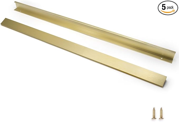 5 Pack 24" (600mm) Overall Length Overall Length Edge Finger Pull, Brushed Brass Aluminium Hidden Furniture Wardrobe Cabinet Drawer Pull Long Concealed Furniture Closet Door Handle, 3699S
