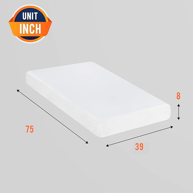 FDW | 8 Inch Twin Mattress | Medium Firm | Gel Memory Foam Mattress | White | Bed in a Box, CertiPUR-US Certified | Pressure Relief, Cooling Ventilated Foam | Washable Removable Cover