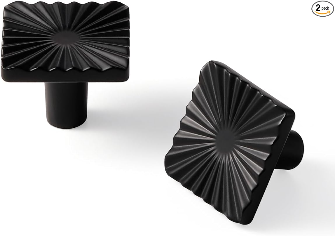 2 Pack Black Cabinet Knobs Square Drawer Pulls Bathroom Dresser Handles Hardware Zinc Alloy