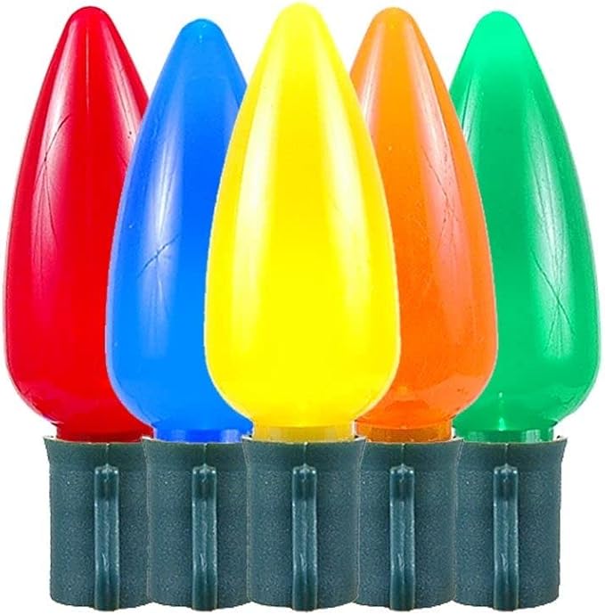 Novelty Lights 25 Feet 25 Light C9 Ceramic Style LED String Lights, Multicolor, Pre-Lamped Christmas Lights on Green Wire, UL Listed Indoor/Outdoor, Connectable End-to-End