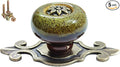 5 Pack Retro Ceramic Knobs,Vintage Dresser Kitchen Petal Cabinet Pulls Rustic Zinc Alloy Base Back Plate Kid Cupboard Wardrobe Drawer Door Handles (Leopard Print Green)