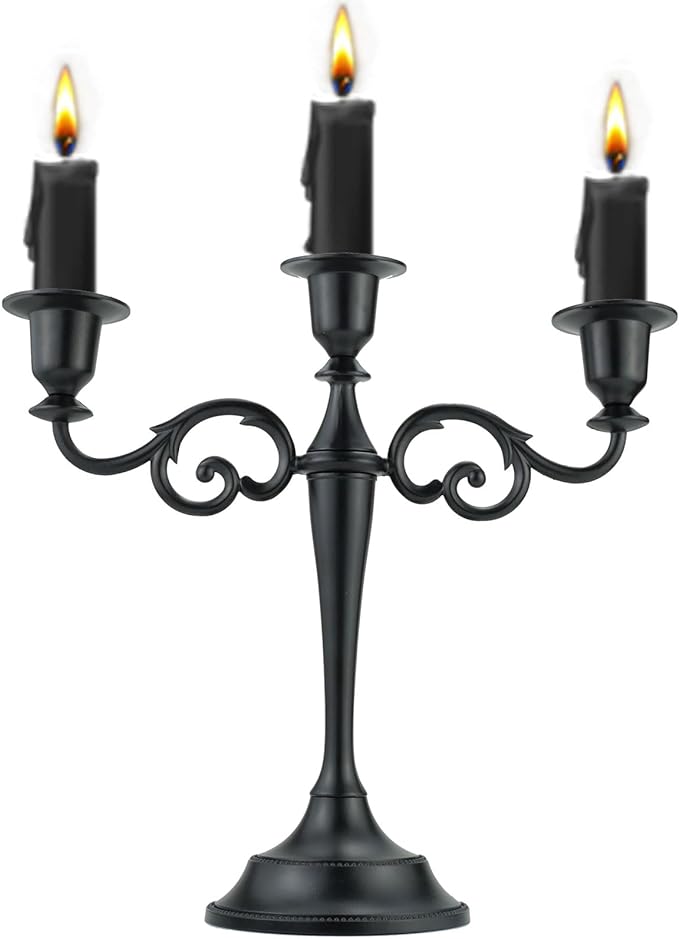 3 Metal Candelabra – Candlesticks Holder for Formal Events, Wedding, Church, Holiday Décor, Halloween – Taper Candle Holder Stand Centerpiece Elegant Decoration Piece for Table,Pure Black