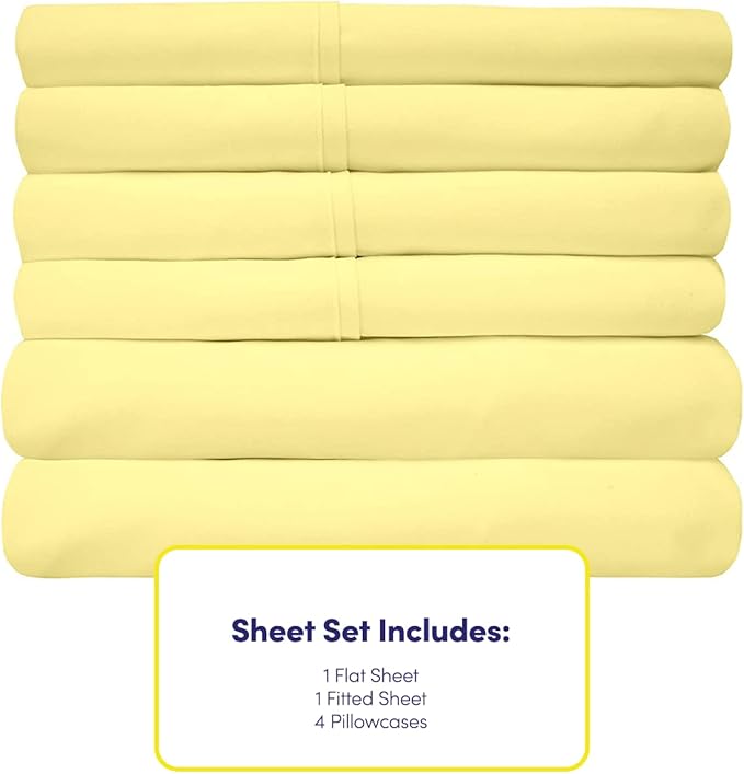 6 Piece Bed Sheet Set, Full, Pale Yellow