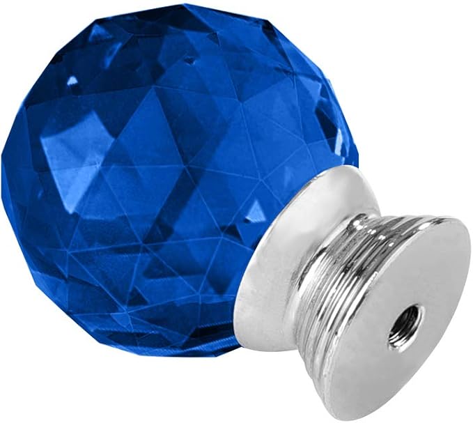 12 Pcs 30mm Round Shape Crystal Glass Cabinet Knobs with Screws Drawer Knob Pull Handle Used for Kitchen, Dresser, Door, Cupboard（Blue）