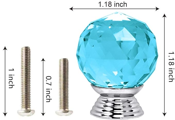 12 Pcs 30mm Round Shape Crystal Glass Cabinet Knobs with Screws Drawer Knob Pull Handle Used for Kitchen, Dresser, Door, Cupboard(Azure)