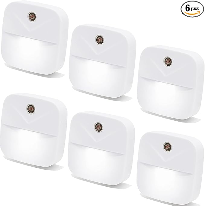 6 Pack Night Light Plug in, White LED Nightlights with Smart Dusk to Dawn Sensor, Plug into Wall Nightlights Suitable for Bedroom, Bathroom, Hallway, Kitchen, Stairs, Kids, Adults