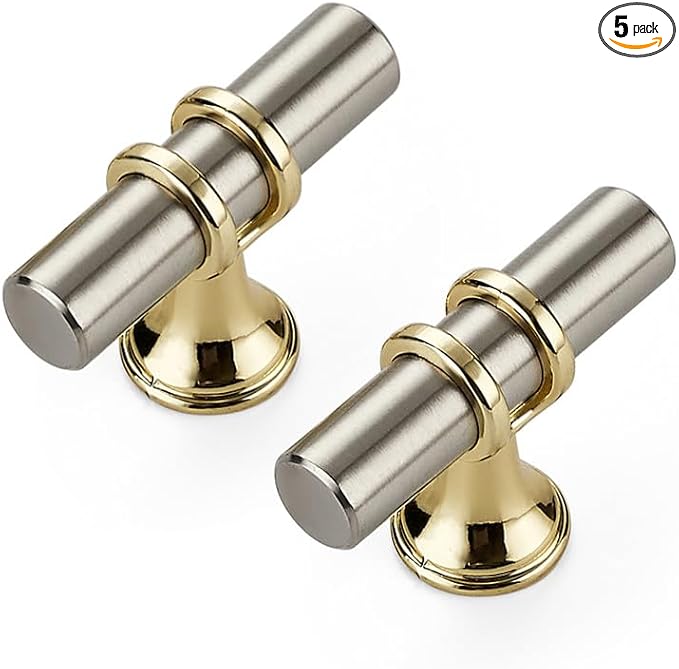 5 Pack Brushed Nickel Cabinet Knobs - Gold Kitchen Cabinet Knobs Cabinet Pulls for Kitchen Cabinet Drawer Stainless Steel Dresser Knobs for Cabinet Hardware 2in Length Single Hole
