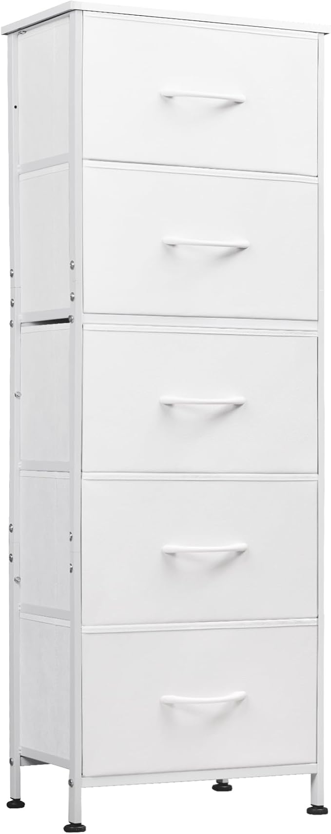WLIVE Fabric Dresser, 5-Drawer Tall Dressers for Bedroom, Storage Dresser Organizer with Fabric Bins, Wood Top, Sturdy Steel Frame, Chest of Drawers for Closet, Hallway, White
